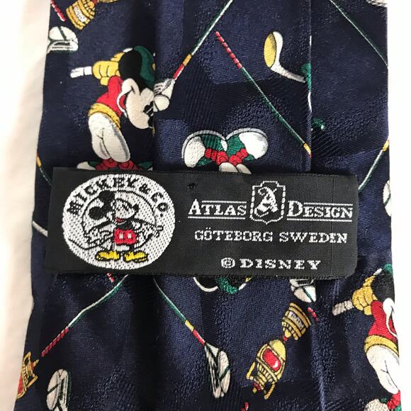 Disney Mickey Mouse VTG Blue 100% Silk Golf Tie Atlas Design Sweden Trophy - Picture 4 of 6